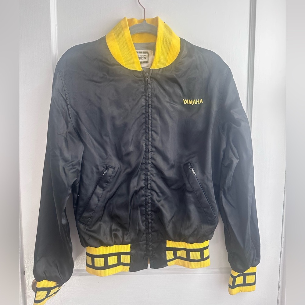 Vintage Yamaha Black and Yellow Satin Bomber Jacket